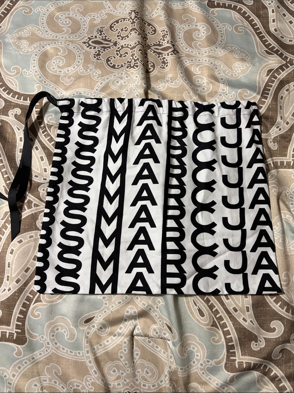 Marc Jacobs Black and White Logo-Striped drawstring bag